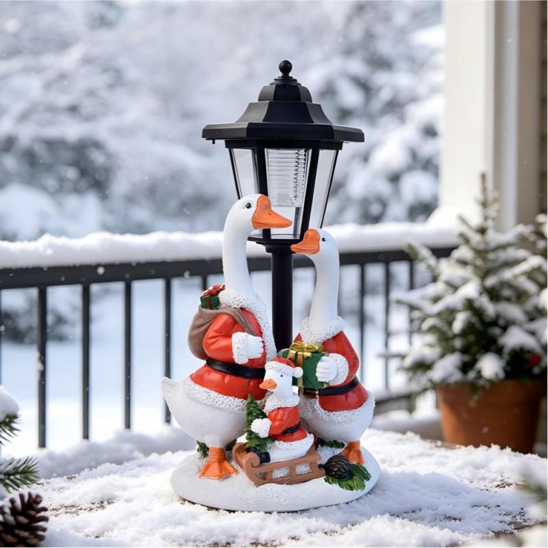 Solar Powered Outdoor Christmas Goose Decor - Family Of Three Resin Garden Path Light Yard Lawn Decoration