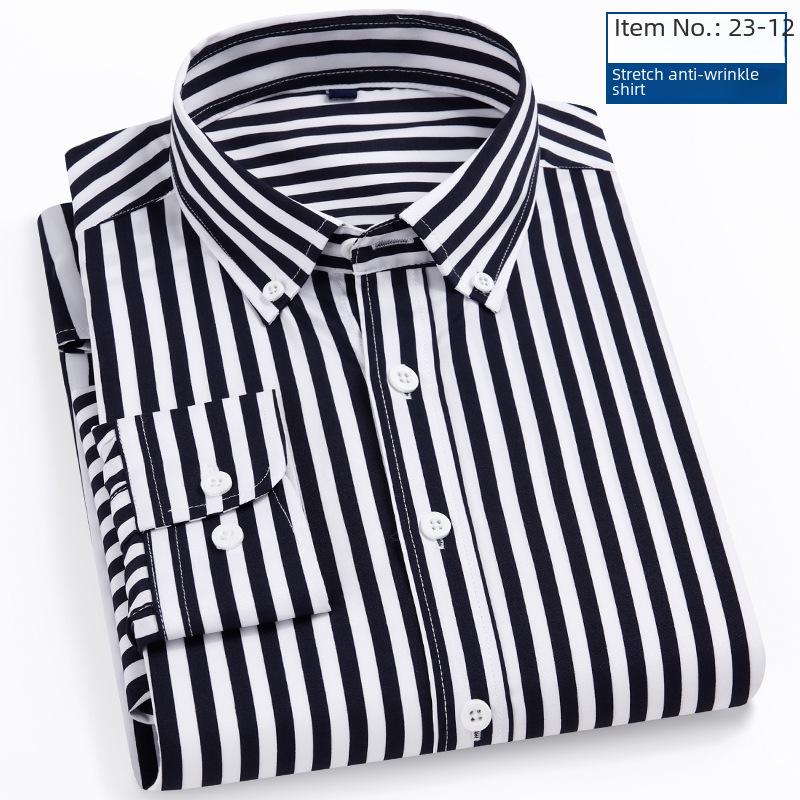 Men's 2025 Elastic Striped Long-Sleeve Slim Fit Korean Shirt - Business Casual, Non-Iron, Comfortable.