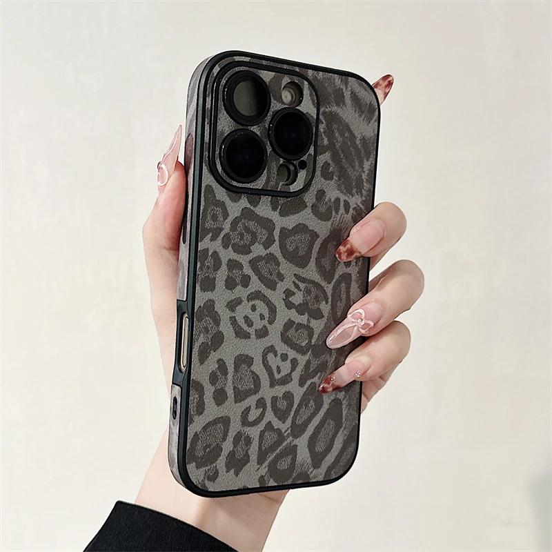 Luxury Colorful Leopard Pattern Leather Phone Case For iPhone 16 15 14 Plus 13 12 11 Pro Max Matte Shockproof Soft Bumper Cover