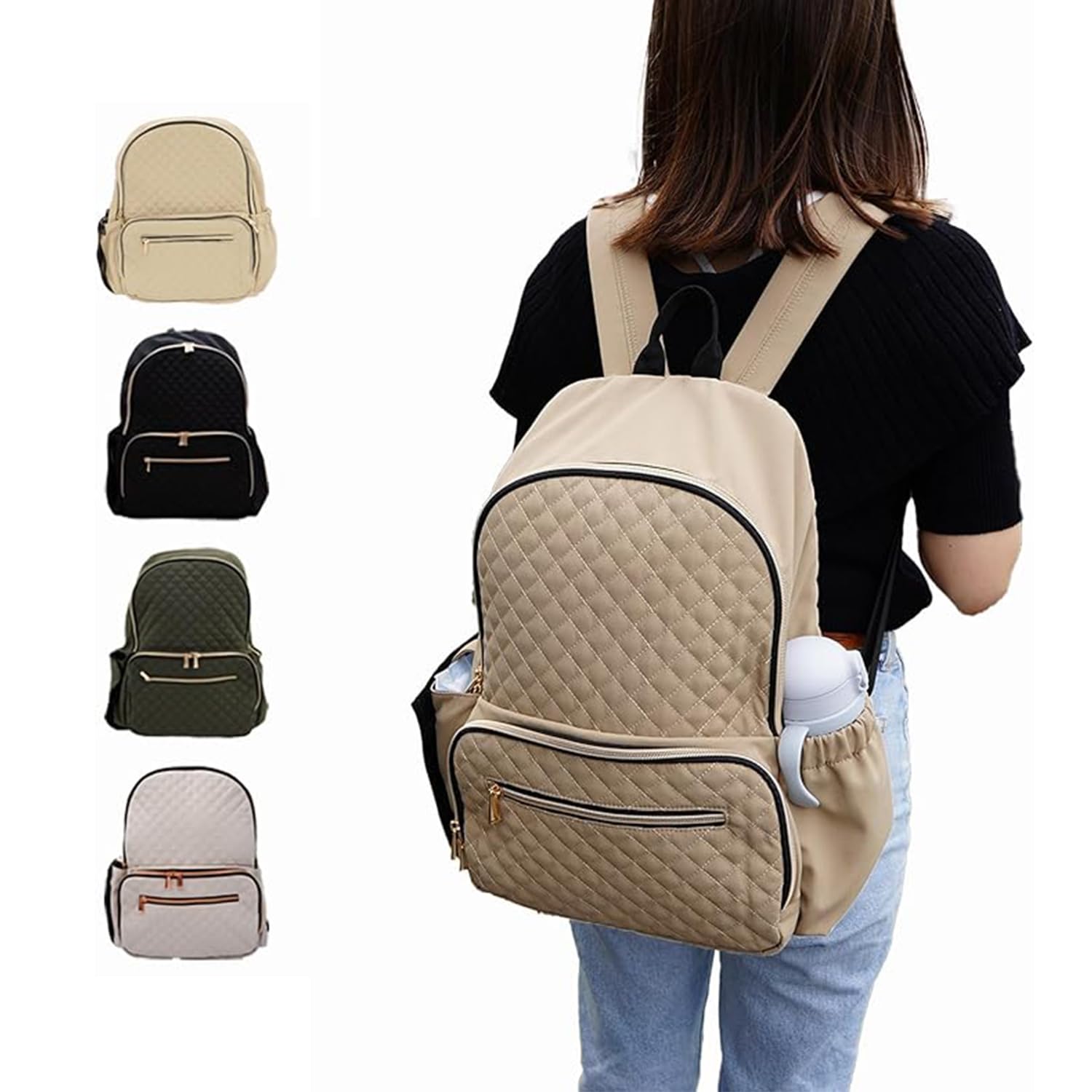 

Colulu Backpack Bag Large Capacity Lightweight Bag Mom Backpack Mom Bag Easy Access to Wet Wipes Mom Bag Stylish Small Waterproof Water Repellent бежевий