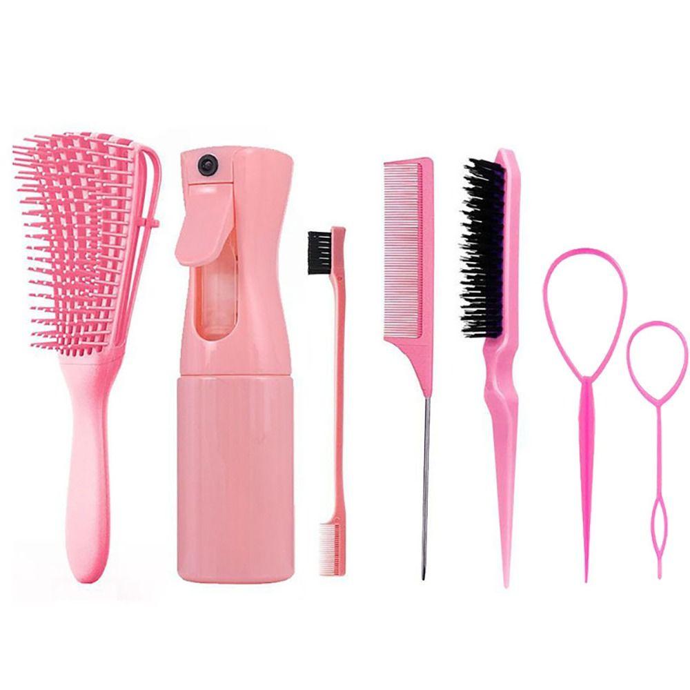 7Pcs/Set Edge Control Hair Brush Set Eyebrow Brush Water Sprayer Styling Set Hairdressing Tool Set