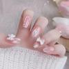 Medium-Length Pink & White Bow Press-On Nails - Gentle, Quiet, Skin-Brightening, Detachable