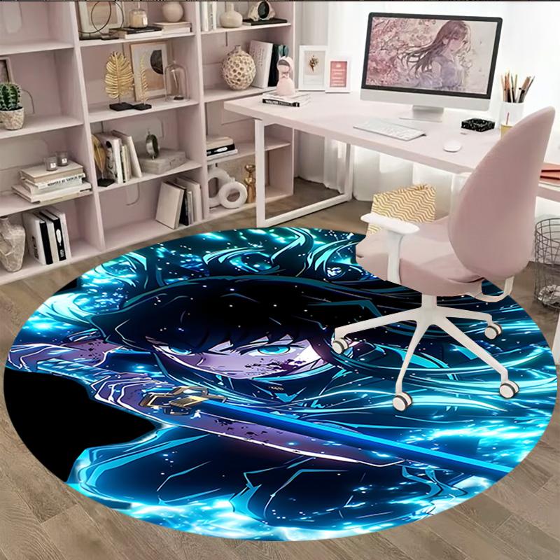 1pc Demon Slayer5 Print Round Carpet Chair Round Carpet Suitable for Bedroom Living Room Home Decorative Carpet