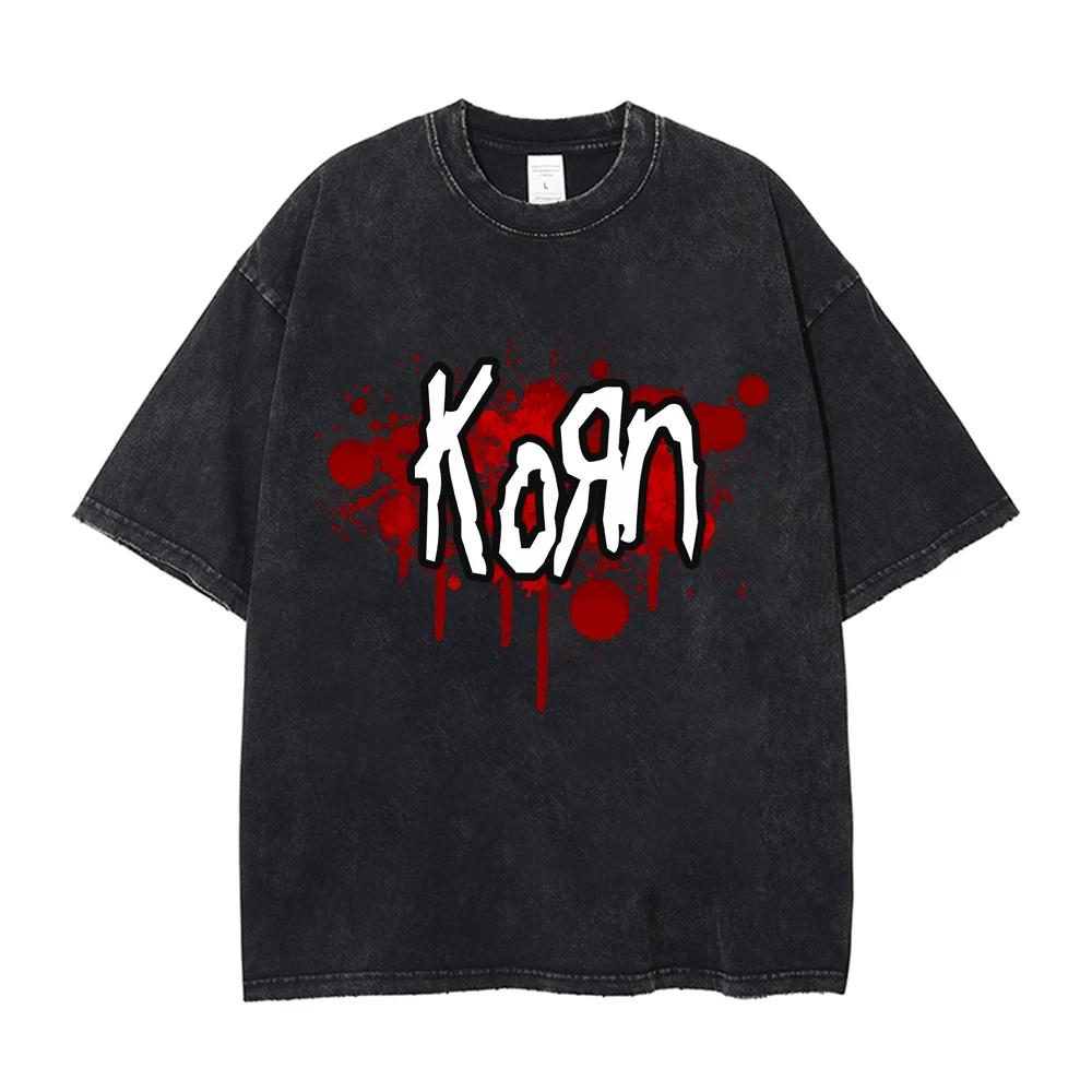 KORN Vintage Neutral Rock Band World Tour T-shirt KORN Washed Vintage T-shirt 100 cotton O-neck T-shirt Summer Street Shirt S разноцветный