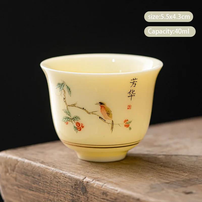1 Pc Chinese Ceramic Tea Cup Handmade Flower and Bird Pattern Teacup Porcelain Tea Bowl Travel Master Cup Household Teaware