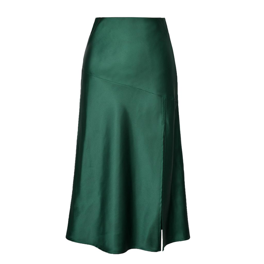 Women's New Satin Bustier High-waisted Elastic Split Long Skirt Sexy Splicing Package Hip Skirt Female