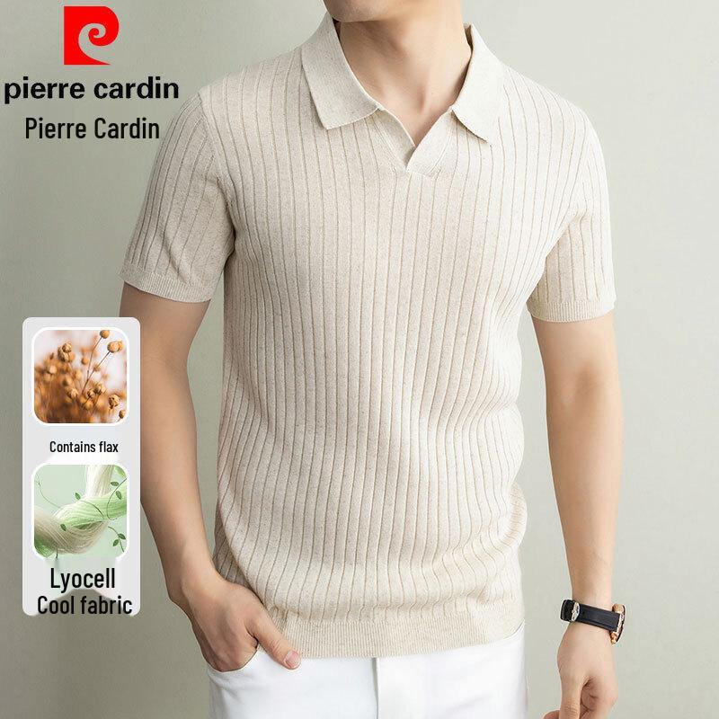 

Pierre Cardin Men s Tencel-Linen Ice Silk Seagull Collar Knit Polo Shirt 2XL/54