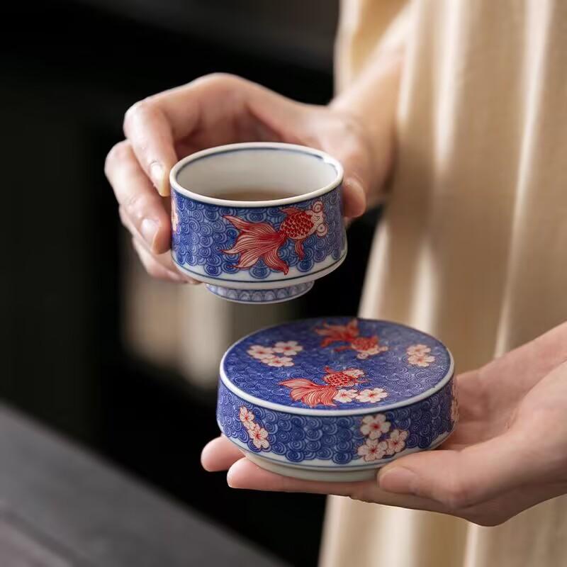 Underglaze Red Roll Grass Pattern Cover Coaster Cover Bowl Lid Holder Ceramic High-Grade Anti-Scalding Teacup Holder Pot Holder Tea Set Accessories