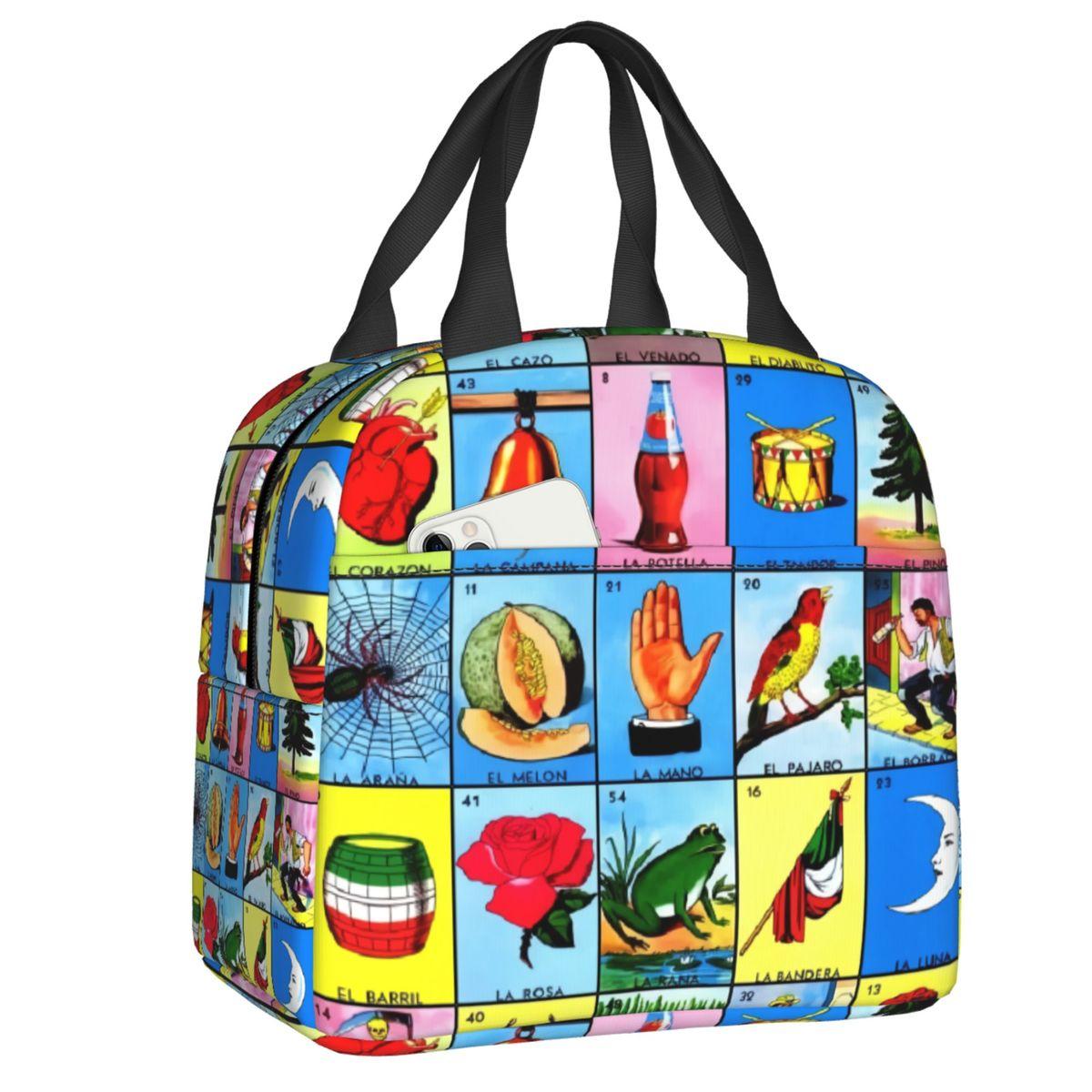 Custom La Maceta Flower Pot Loteria Card Mexican Bingo Lottery Insulated Lunch Bag for Women Leakproof Thermal Cooler Bento Box 22x20x13cm