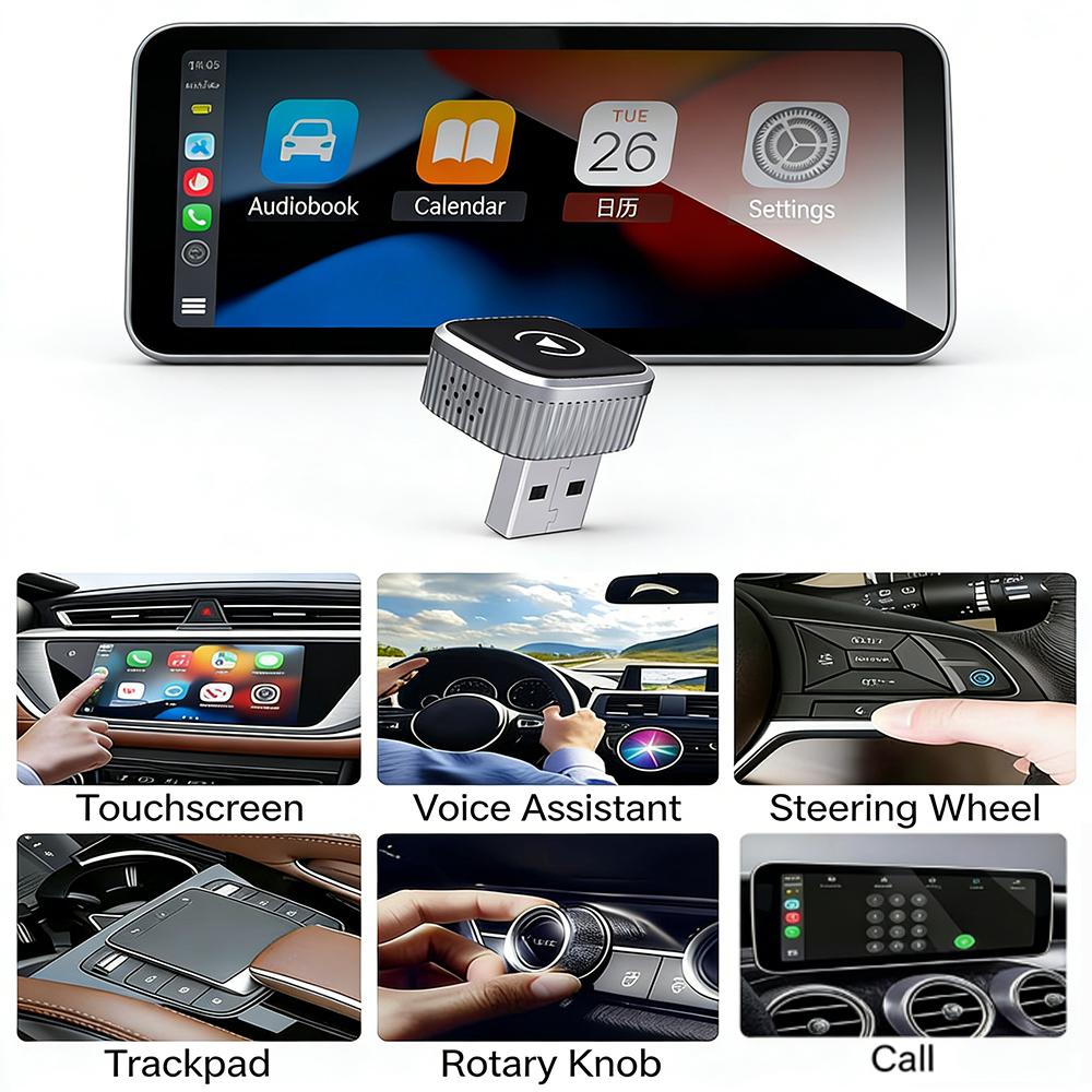 2026 Mini Wireless CarPlay Adapter Upgrade Wired to Wireless for CarPlay & Android Auto Plug and Play Fast Auto-Reconnect Stable