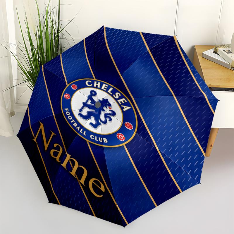 Custom Name Chelsea Football Club Theme Automatic Umbrella, Lightweight & Portable, 8 Rib, Perfect for Outdoor Travel, Birthdays, Christmas, Gifts.