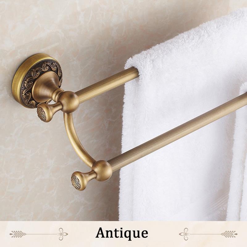 

Держатели для полотенец 60 см Двойные рейлинги Античная латунь Настенные полки Держатель для полотенец Полка для ванной Вешалка Аксессуары для ванной Полка для полотенец 3711F