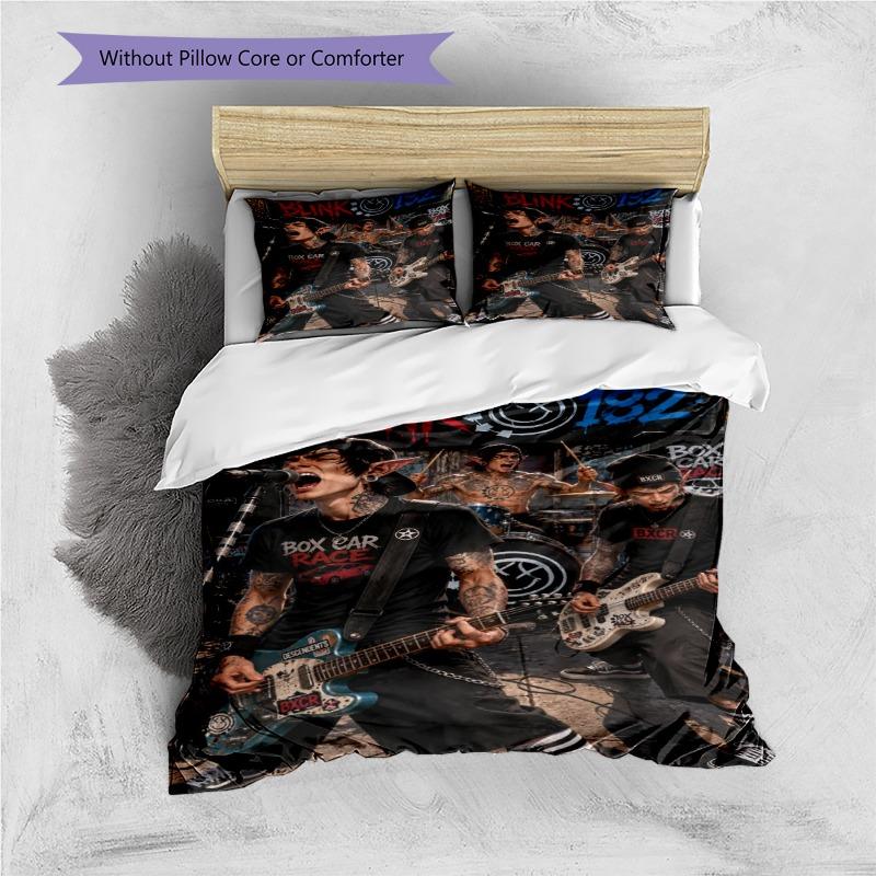 Blink 182 Punk Rock Band 3Pcs Bedding Set, Duvet Cover with 2 Pillowcases, Music Print Bed Linens, No Comforter No Pillow Core