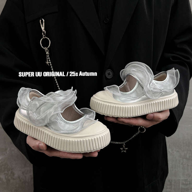 

Autumn new children s board shoes shallow lace little girl princess shoes soft sole children s shoes performance shoes 34 серебряный