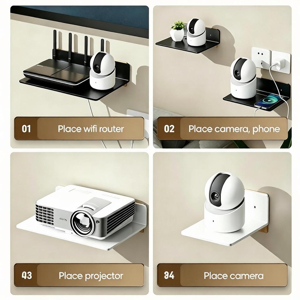 WiFi Router Shelf Wall Mounted No Drill Durable Stainless Steel Rack for Makeup Cosmetic Storage Bathroom