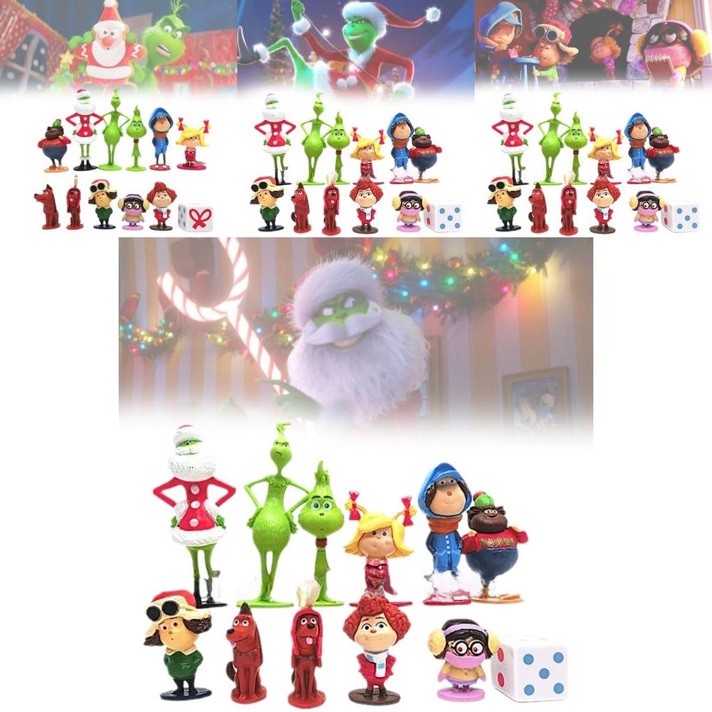 12 Entzückende Grinch-Figuren Weihnachten Thema Grüne Fellcharaktere Sammlerdeko