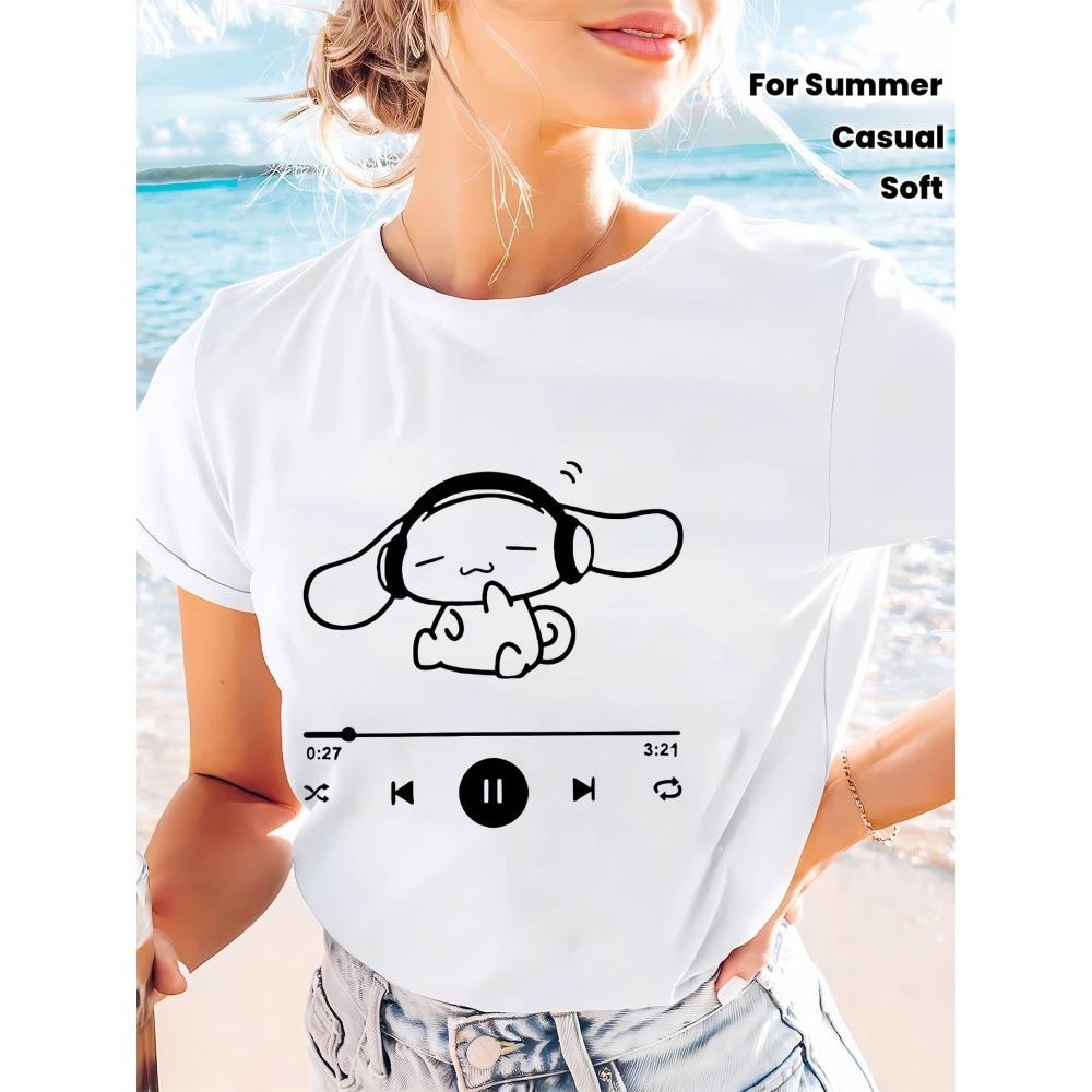 

Ladies Pattern Tshirt Kawaii Short Sleeve Round Neck Casual Top Cute Cartoon Printed Casual Summer Top Fun Short Sleeve S