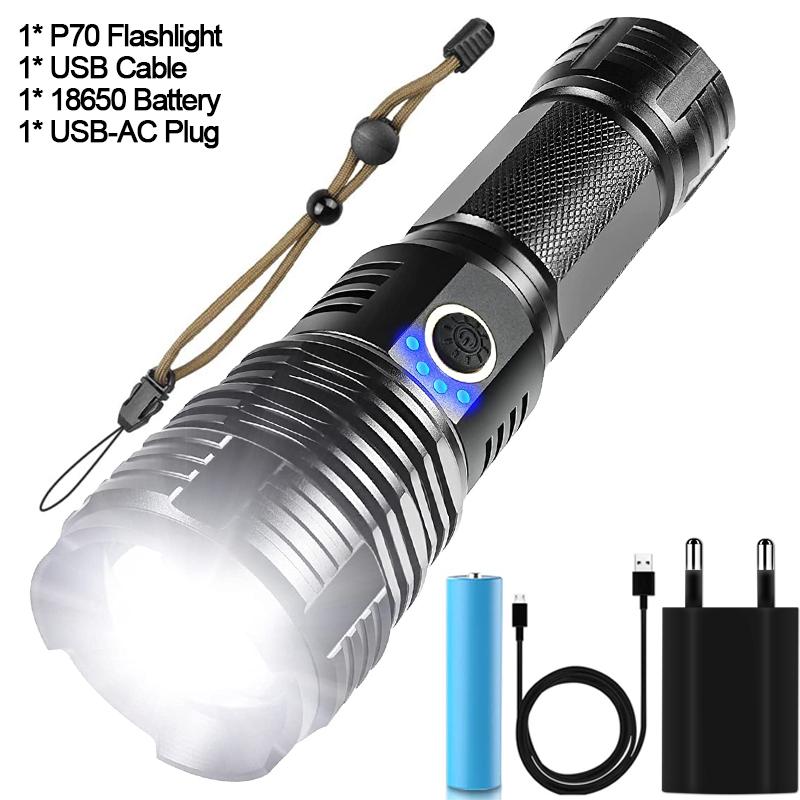New XHP70 LED Flashlight XHP50 LED Flashlights USB Rechargeable Flashlight Zoomable Torch Waterproof Torch Camping Flashlight