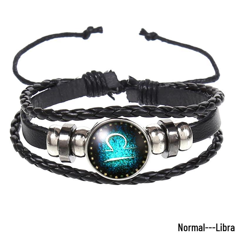 12 Constellations Luminous Leather Bracelet - Retro Starry Sky Design