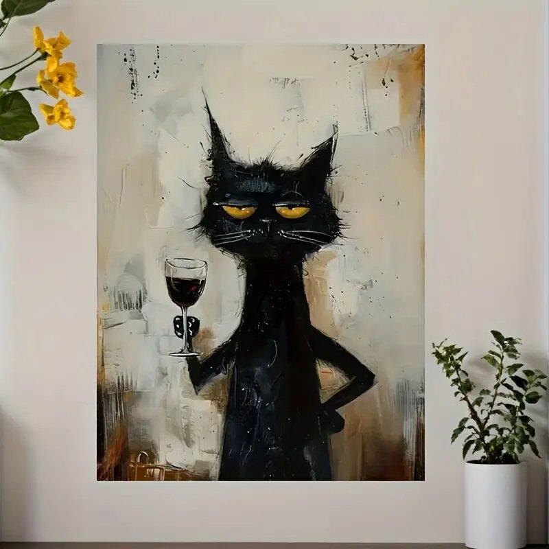 Animal Black Fashion Cat Printed Polyester Painting Wall Home Decoration Perfect Gift Ornament Curtain Minimalist Made Of Washable