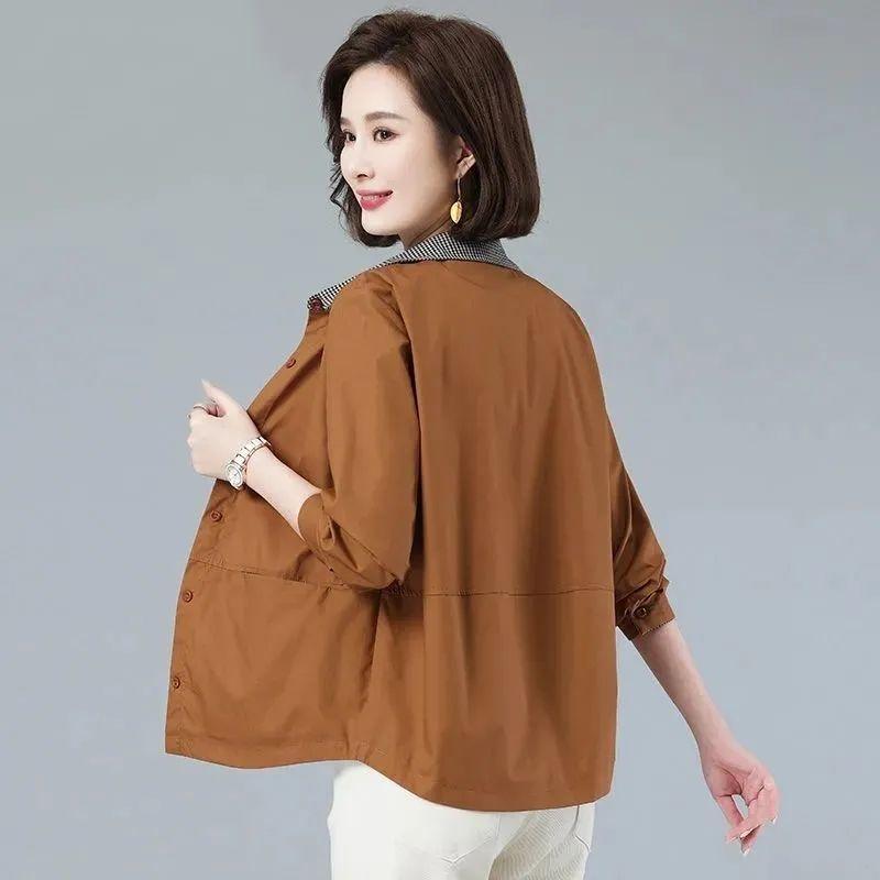 Women's Spring and Summer Versatile Color-Block Shirt Jacket Korean Style Plus Size Casual Shirt Fashion Slimming Outerwear