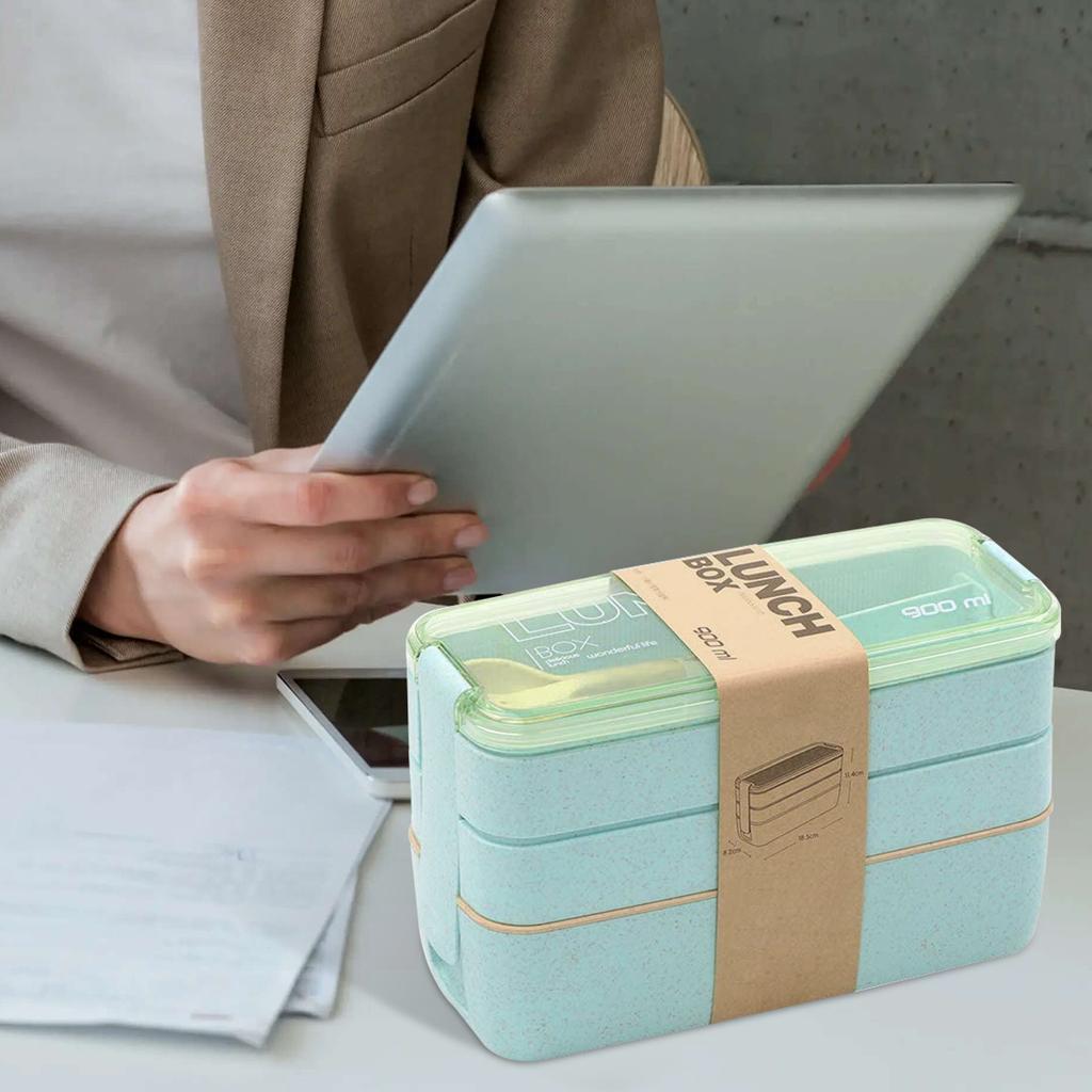 900ml Bento Box Stackable Leak-proof Portable Container Reusable Healthy Plastic Food Dishwasher Microwave Safe for Adults Kids