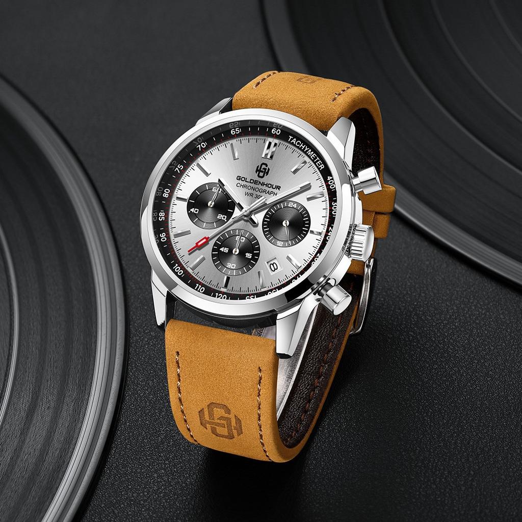 Luxury Mens Watch Fashion Leather Luminous Calendar Business Man Watch Waterproof Chronograph Gold Quartz Watches for Men