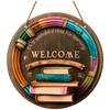 Cute 2D Flat Welcome Sign Round Wooden Ornaments Classroom Door Sign Colorful Decoration School Door Hanging School Decoration