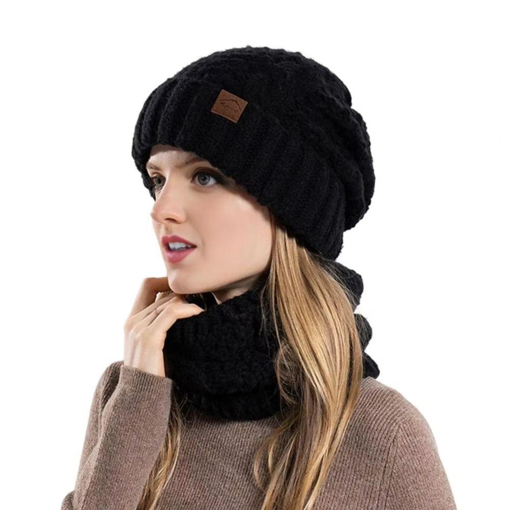 Fleece Lined Winter Beanie Hat Scarf Set Thicken Warm Wool Hat Thermal Knit Cap Winter Season