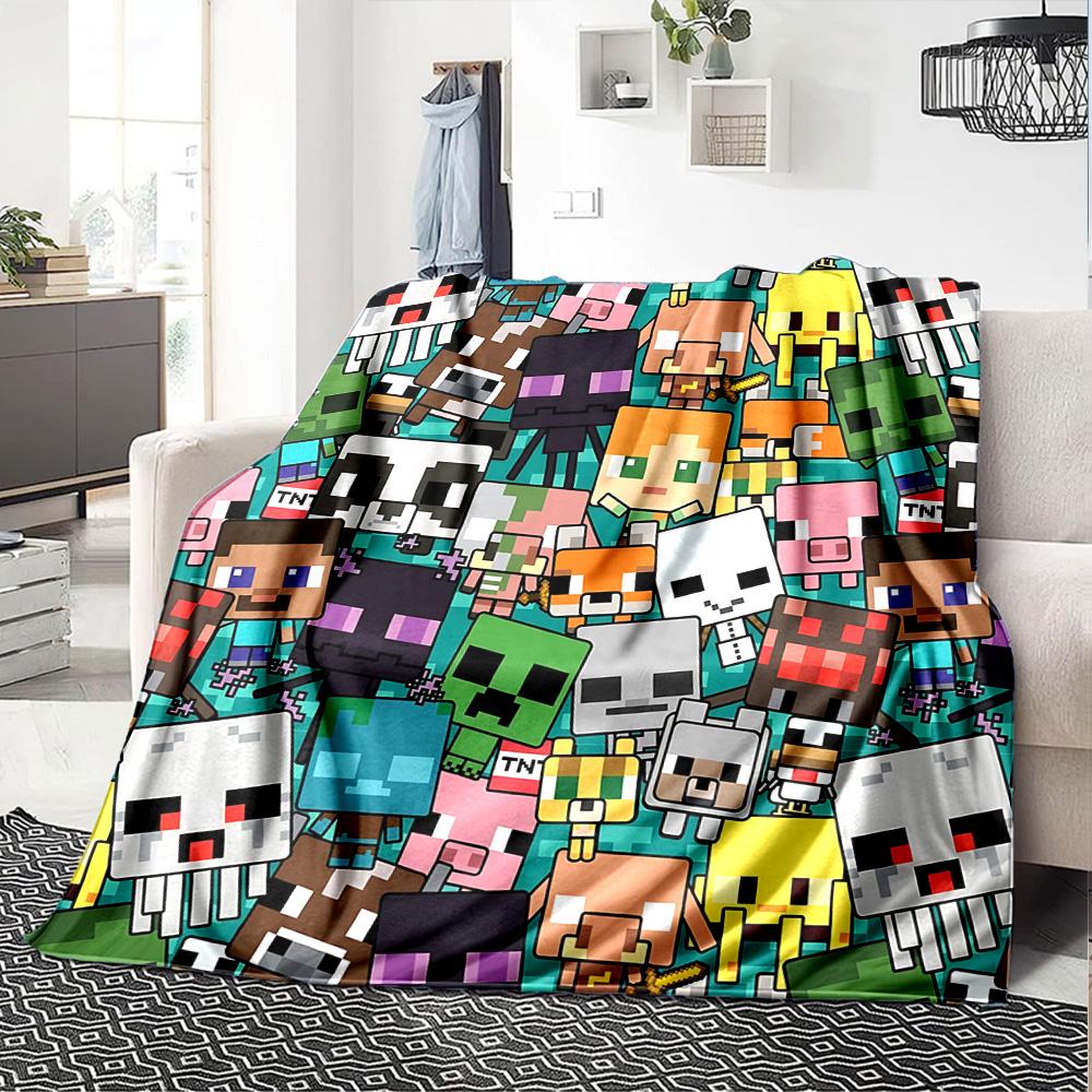 1pc Minecraft Pixel Characters Adventure flannel Blanket for Super Soft Cute Comfort Blanket for Travel Bedding Couch Sofa Blanket Y73049