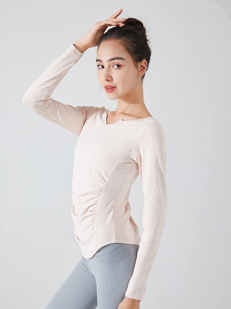 Yuoku Yoga Long Fitness Shirt with Thumb for Yoga and Fitness Women's Top, Sleeve, Holes, Moisture-Wicking, Quick-Drying, Stretch, Lightweight,