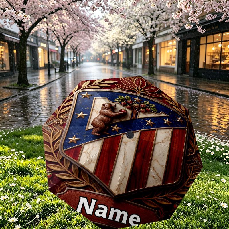 Custom Name Personalized Atletico Madrid Print Umbrella, Auto Open Close, 8‑Rib Sturdy Frame, Commute Camping Hiking Use, Birthday Gift