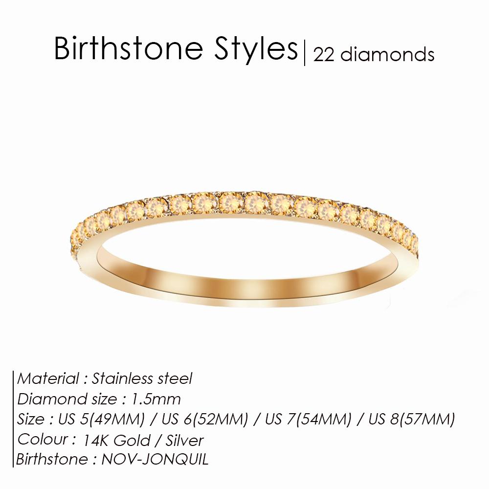Rhinestone Birthstone Stainless Steel Ring Luxury Jewelry Gift 12 Zodiac Sparkling Rings For Women Wholesale US5/6/7/8