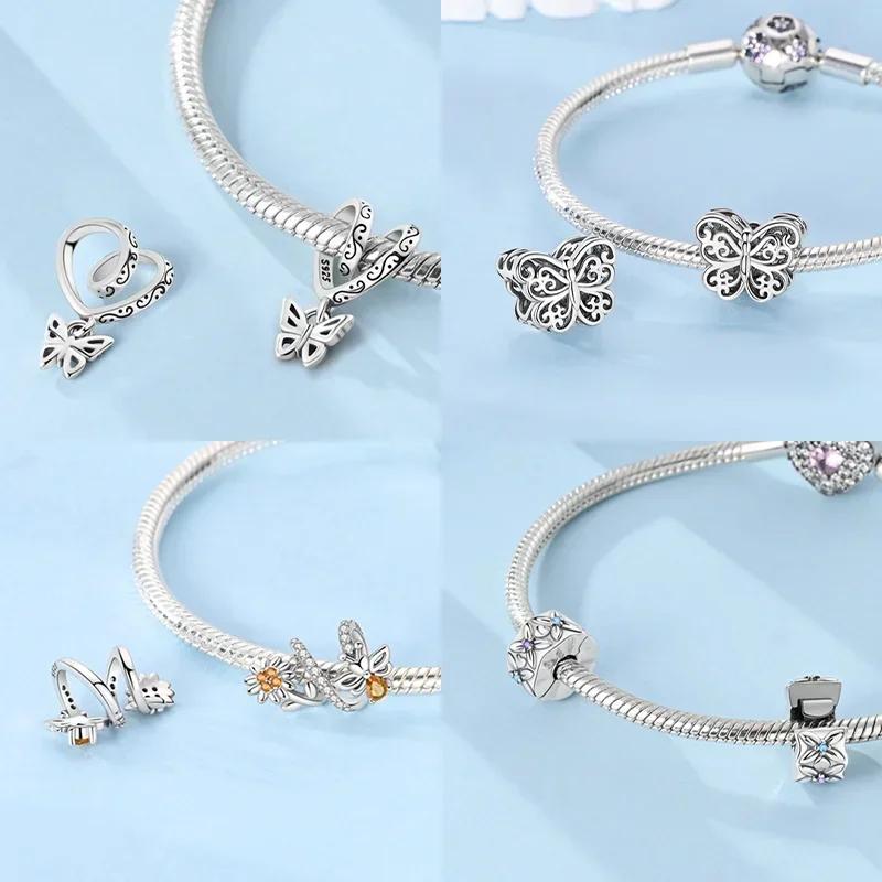 Copper Metal Colorful Butterfly Series Charm Bead Components Shiny Zircon Bead Components Compatible With Authentic Original Bracelet High Quality