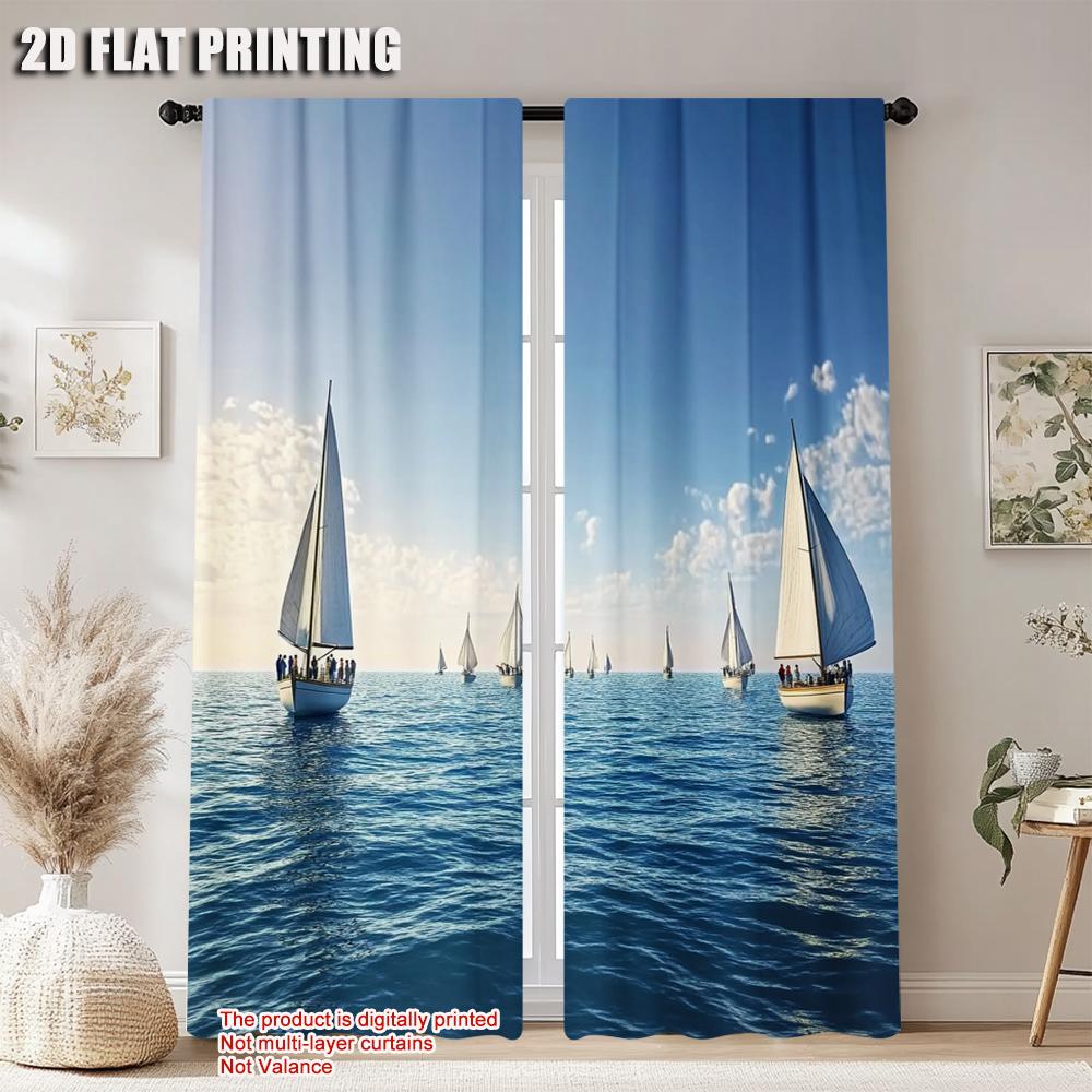 2pc, Window Curtains Art Sailing Protecting Privacy Holiday Decorations Use for Indoor Celebrations, Room Decor