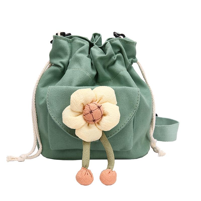 Cute Girl Crossbody Bag Casual Shoulder Bag Women Japanese Minimalist Drawstring Bucket Bag New Floral Design