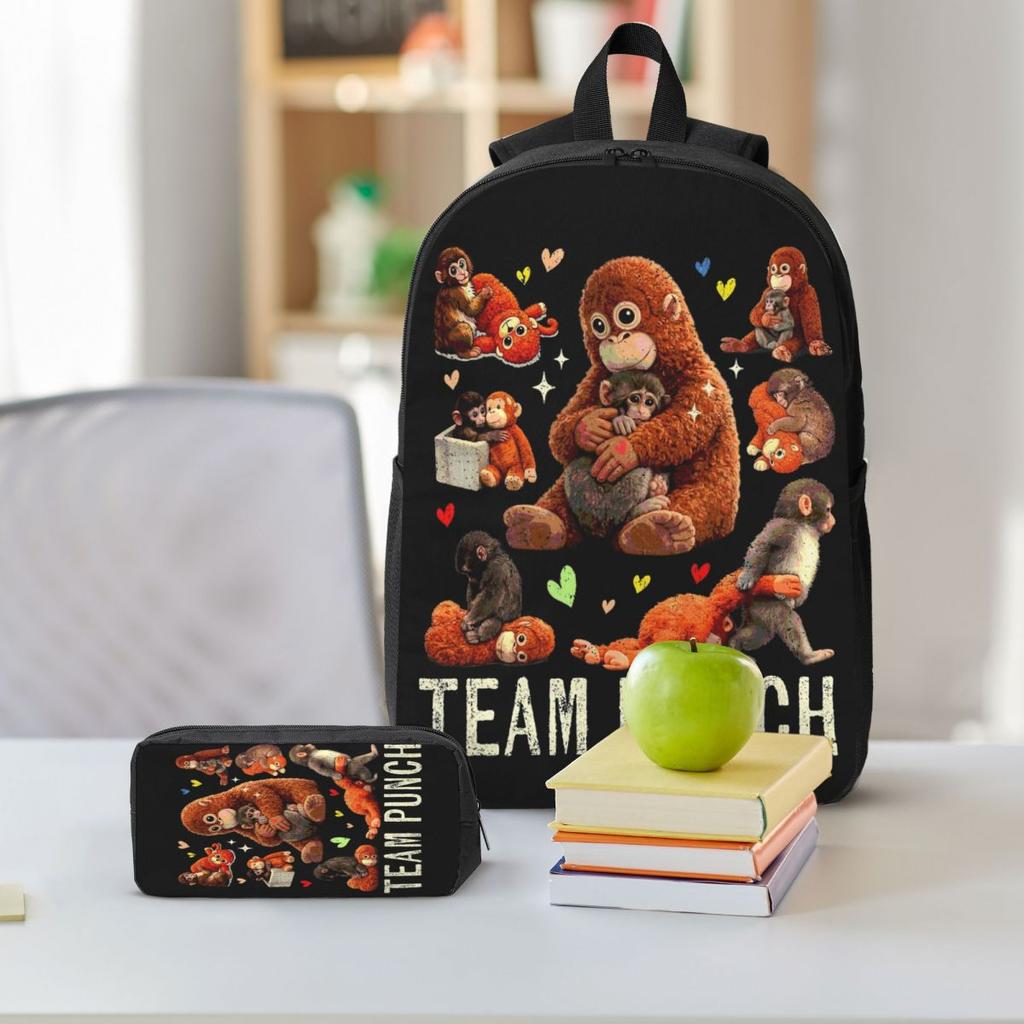 Punch The Monkey Baby Monkey Holding Kids Backpack Lunch Box Pen Bags for Boys Girls Backpacks Lightweight Schoolbag Bookbag Set