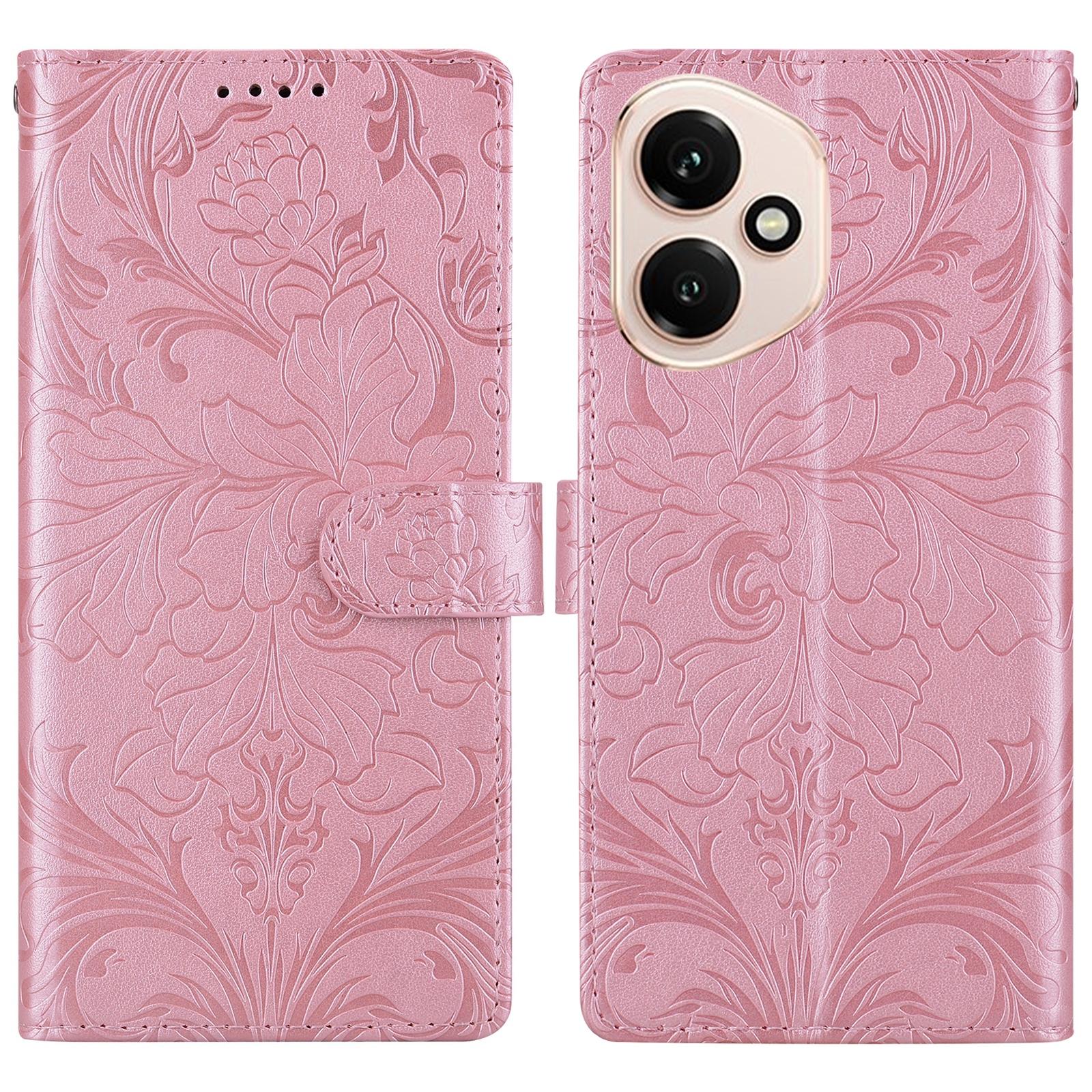 

For Honor 400 5G (Global) Leather Case Imprinted Floral Pattern Wallet Stand Flip Phone Cover Pink