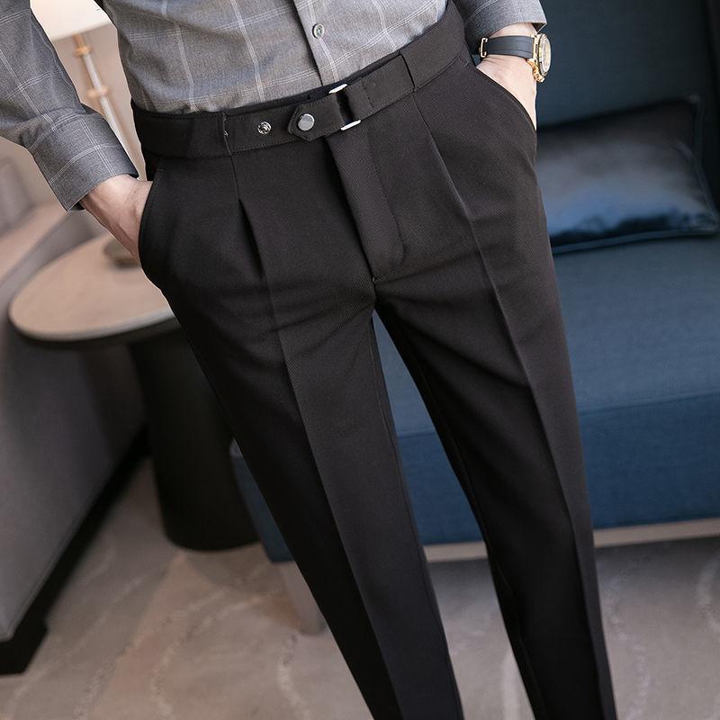 Calças masculinas calças plissadas moda coreana comprimento do tornozelo streetwear calças casuais calças masculinas calças chinos