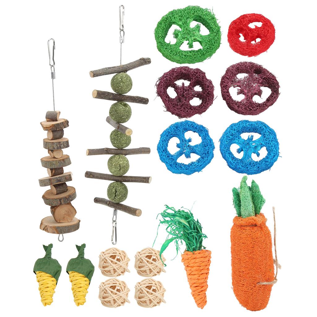 Rabbits Chew Toys Grass Ball String Rattan Ball Loofah Carrot for Hamsters Chinchillas Guinea Pigs Teeth Grinding