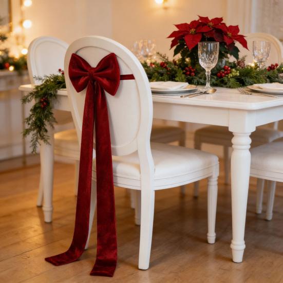 Chair Sash Bow Reusable Chair Back Velvet Bow Universal Wedding Events Banquet Anniversary Bridal Banquet Party Dining Chair Cover Decoration