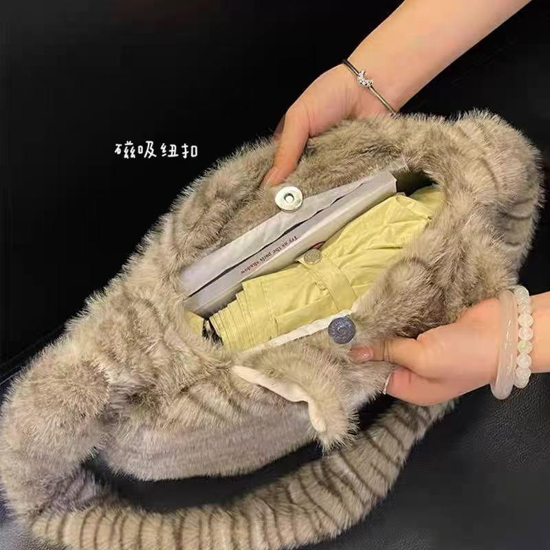 Plush cute cat bag decorative bag plush bag female cute fun personalized storage bag shoulder commuter tote large capacity