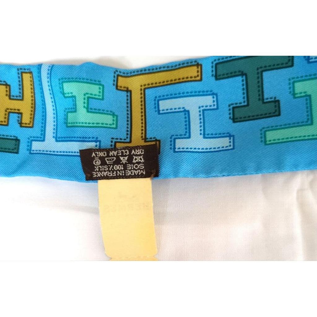 Used HERMES Twilly Scarf H Pattern Blue