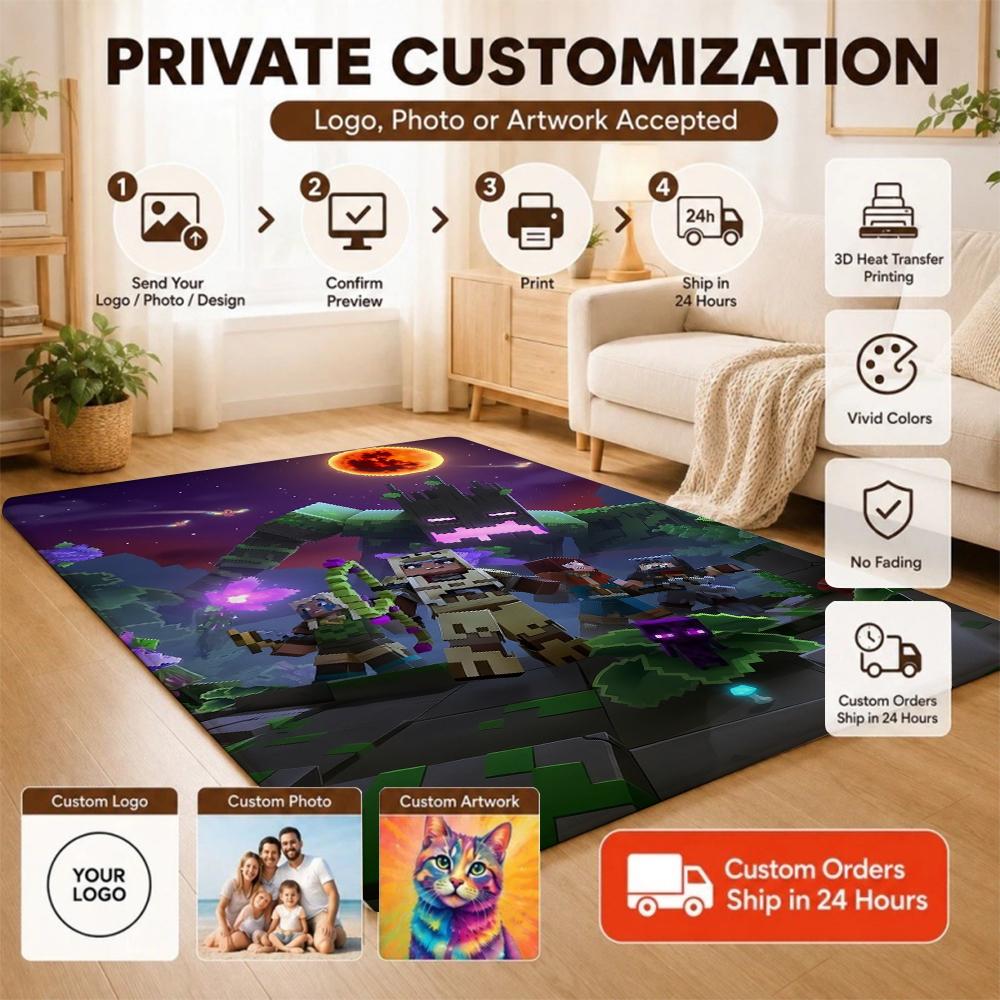 Minecraft Blood Moon Adventure Rectangular Rug Nonslip Thick Carpet For Living Room Bedroom Office Home Decor Memorial Gift