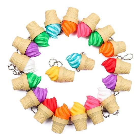 Ice Cream Cone Fidget Keychain 3D Printed Stress Relief Toy with Mechanical Keyboard Clicker Portable Decompression Gadget for Backpack Bag Keys Fun