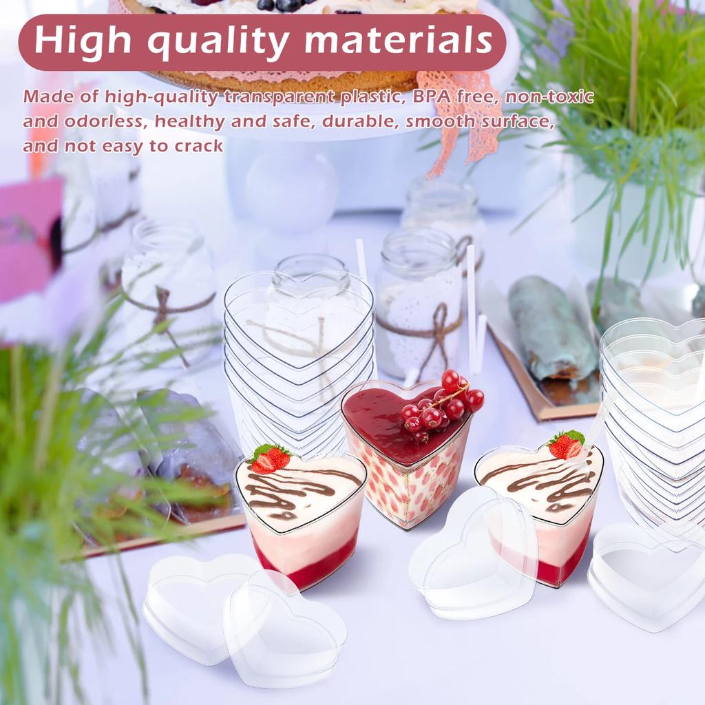50Pcs Dessert Cups with Lids Spoons 6oz/180ml Mini Reusable Dessert Pots Clear Plastic Parfait Appetizer Cup for Dessert Pudding