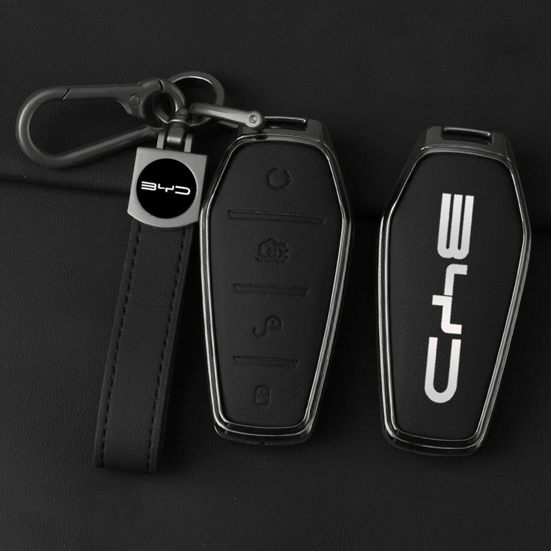 Zinklegierung Leder Auto Schlüsselabdeckung, Für Byd Song Plus Atto 3 Han Ev Tang Dm Qin Yin Dolphin, Geschützte Schlüsselanhänger Tasche, Zubehör