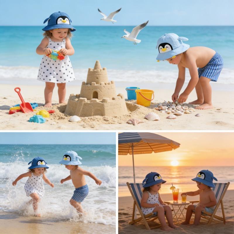 Girls Soft Sun Hat 50CM 1-3 Years Baby Cute Penguin Fisher Cap Boys Girl's Sun Hat Spring Summer Infant Fisherman Hat Thin