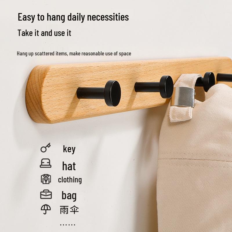 Solid Wood No-Punch Adhesive Coat Rack: Tiered Entryway/Wall/Door Mount Hanger
