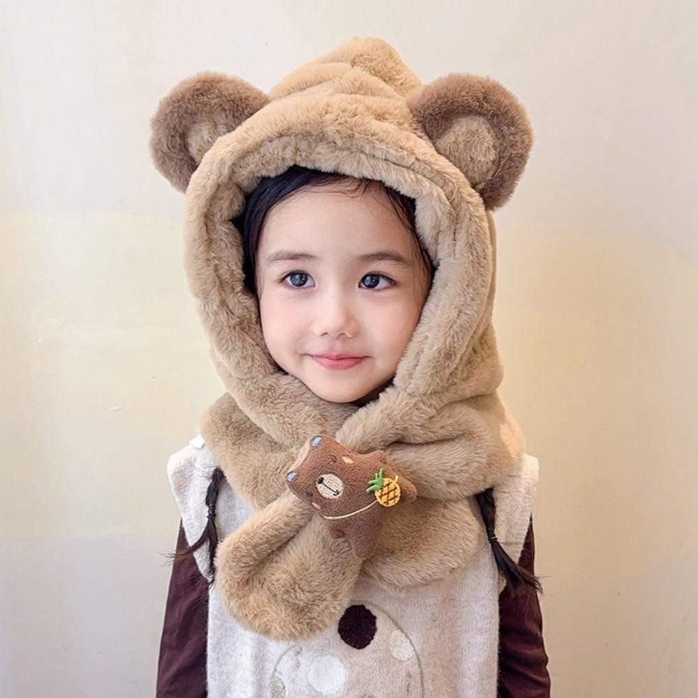 Windproof Kids Hat Hooded Scarf Thermal One-piece Pullover Hat Soft Winter Baby Hat